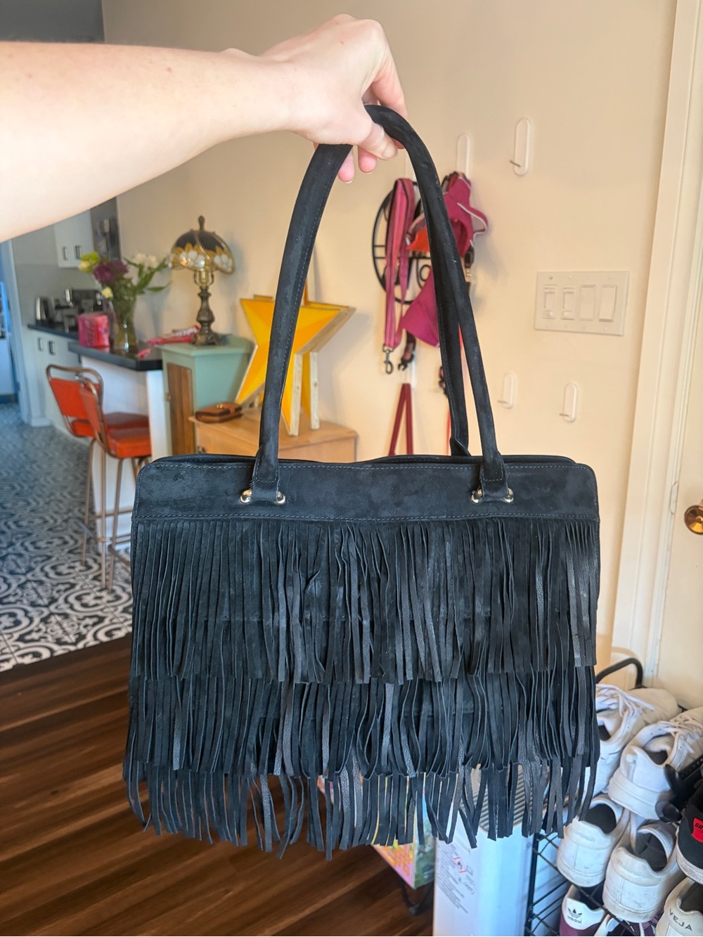 Danier Black Suede Fringe Shoulder Bag